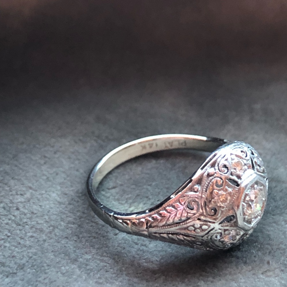 Antique platinum 14k diamond ring - Picture 7 of 13
